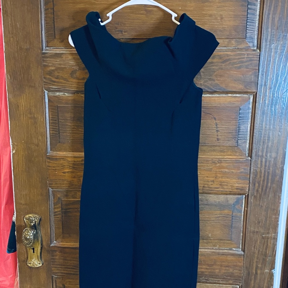 NWOT Lark and Ro Bodycon Navy Off the Shoulder File Midi Dress Medium